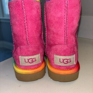 UGG Colorful Rainbow Trim Pink Boots Size 8 Kids